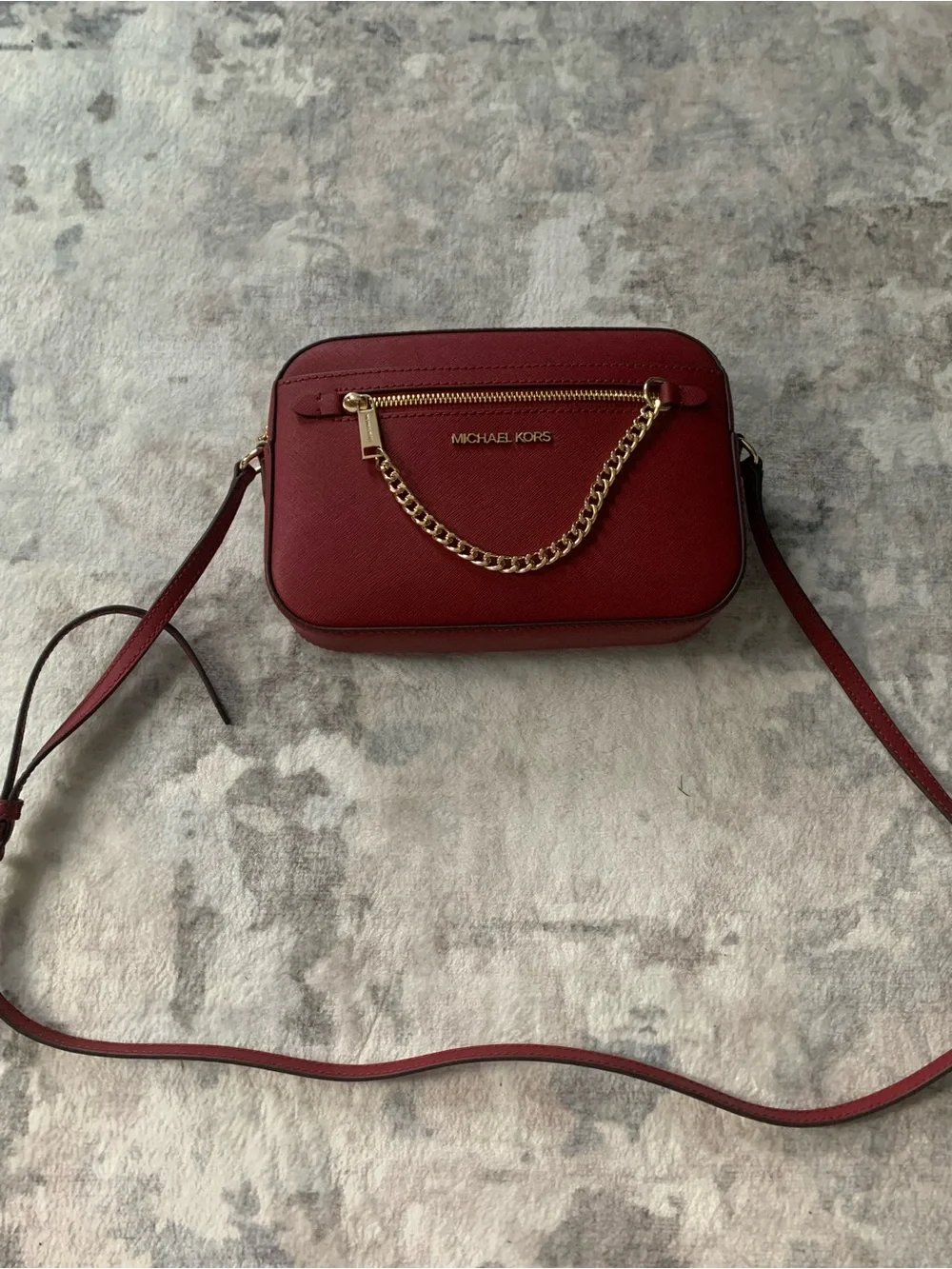Michael Kors Burgundy Crossbody Bag with Gold Chain Accent